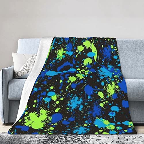 Glow in Dark Splatter Neon Flannel Blanket Ultra Soft Micro Fleece Throw Blankets Warm Air Conditioning Lightweight Bedding for Sofa Couch Chair All Season von GQWJKSZ