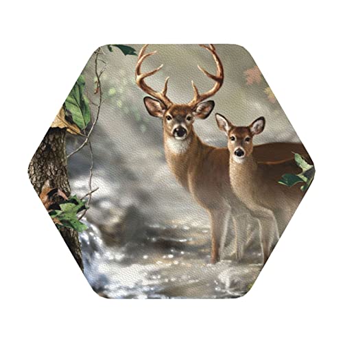 Lederuntersetzer mit Camouflage-Hirsch-Aufdruck, 6er-Set, Kaffee-Tee-Untersetzer, Vier Formen zur Auswahl Lederuntersetzer mit Camouflage-Hirsch-Aufdruck, 6er-Set, Kaffee-Tee-Untersetzer, Vier Formen zur Auswahl von GQWJKSZ