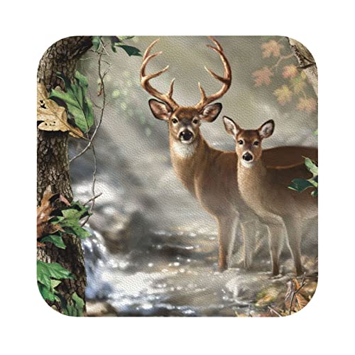 Lederuntersetzer mit Camouflage-Hirsch-Aufdruck, 6er-Set, Kaffee-Tee-Untersetzer, Vier Formen zur Auswahl Lederuntersetzer mit Camouflage-Hirsch-Aufdruck, 6er-Set, Kaffee-Tee-Untersetzer, Vier Formen zur Auswahl von GQWJKSZ