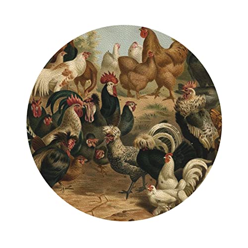 Lederuntersetzer mit Huhn- und Hahn-Aufdruck, 4er-Set, Kaffee-Tee-Untersetzer, Vier Formen zur Auswahl von GQWJKSZ