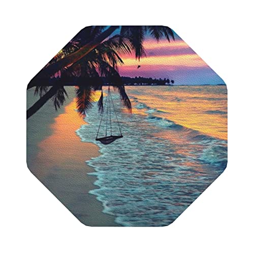Lederuntersetzer mit Kokosnuss-Strand-Sonnenuntergang-Hängematten-Druck, 4er-Set, Kaffee-Tee-Untersetzer, Vier Formen zur Auswahl Lederuntersetzer mit Kokosnuss-Strand-Sonnenuntergang-Hängematten-Druck, 4er-Set, Kaffee-Tee-Untersetzer, Vier Formen zur Auswahl von GQWJKSZ