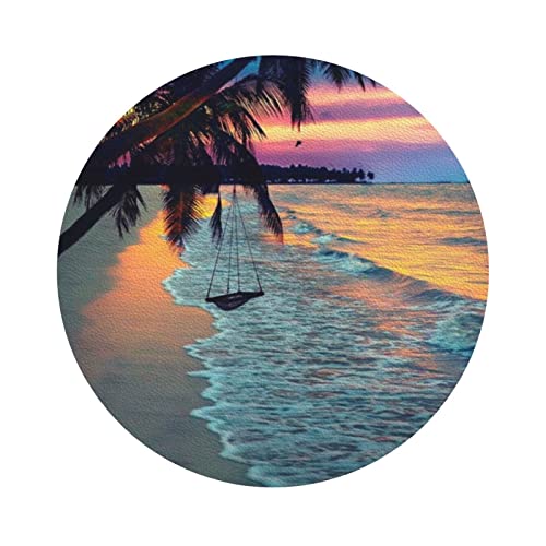 Lederuntersetzer mit Kokosnuss-Strand-Sonnenuntergang-Hängematten-Druck, 6er-Set, Kaffee-Tee-Untersetzer, Vier Formen zur Auswahl von GQWJKSZ