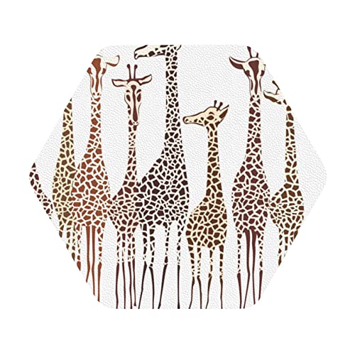 Niedliche Wilde Cartoon-Giraffen-Druck-Lederuntersetzer, 4er-Set, Kaffee-Tee-Untersetzer, Vier Formen zur Auswahl von GQWJKSZ