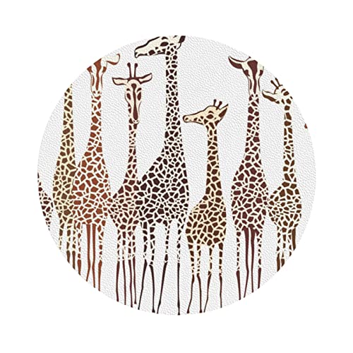 Niedliche Wilde Cartoon-Giraffen-Druck-Lederuntersetzer, 4er-Set, Kaffee-Tee-Untersetzer, Vier Formen zur Auswahl von GQWJKSZ