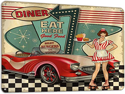 GQWJKSZ Pin Up Girl Metall-Blechschilder, Diner-Poster, amerikanischer Stil, lustig, Zuhause, Cafés, Bars, Kneipen, Dekor, Blechschilder, Retro-Metall, 30,5 x 20,3 cm von GQWJKSZ