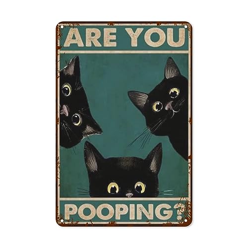 Retro-Blechschild im Vintage-Stil, „Black Cat Are You Pooping“, Schilder für Badezimmer, Toilette, Wand, Toilette, Dekor, lustige Kitty-Katze, Geschenk für Katzenliebhaber, lustige schwarze Katze, Kin von GQWJKSZ