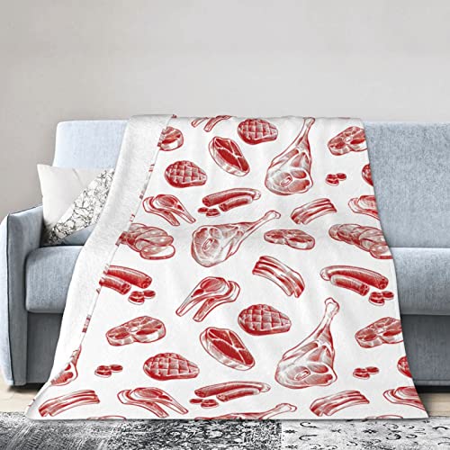 Steak Pattern Flannel Blanket Ultra Soft Micro Fleece Throw Blankets Warm Air Conditioning Lightweight Bedding for Sofa Couch Chair All Season von GQWJKSZ