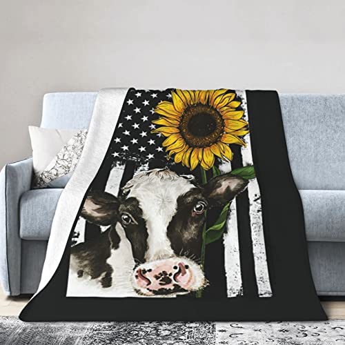 Sunflower Cow Print Flannel Blanket Ultra Soft Micro Fleece Throw Blankets Warm Air Conditioning Lightweight Bedding for Sofa Couch Chair All Season von GQWJKSZ