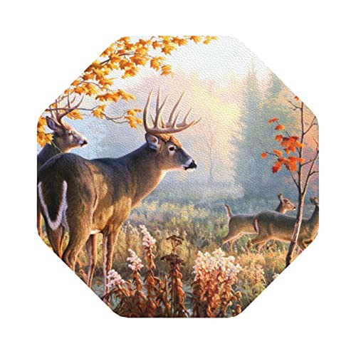 Untersetzer aus Leder mit Hirsch-Wildtier-Kunstdruck, 6er-Set, Kaffee-Tee-Untersetzer, Vier Formen zur Auswahl von GQWJKSZ