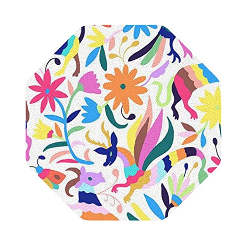 Untersetzer aus Leder mit mexikanischem Otomi-Tiere-Print, 4er-Set, Kaffee-Tee-Untersetzer, Vier Formen zur Auswahl von GQWJKSZ