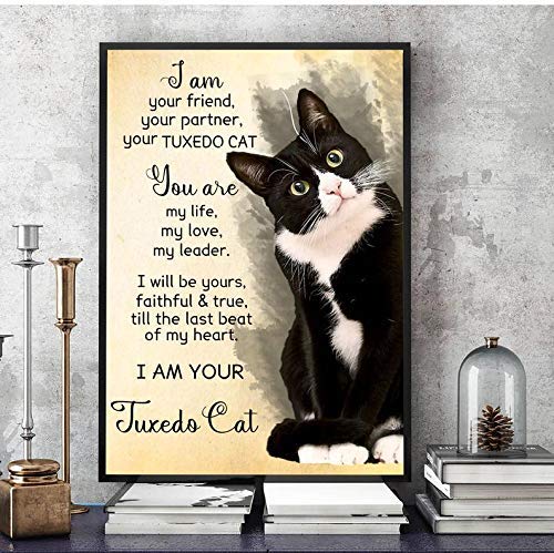 Vintage-Blechschilder mit Katzen „I Am Your Friend Your Partner Your Tuxedo“, Katzen-Blechschild, schwarze Katze, Blechschild, Vintage-Kunstdruck, hängendes Blechschild, Blechschild, 20,3 x 30,5 cm von GQWJKSZ