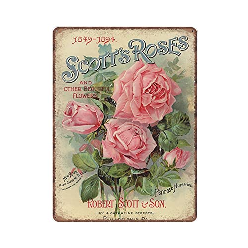 Vintage-Blumen-Blechschilder, rosa Rosen, Blumen, Natur, Pflanzen, Küche, Garten, viktorianisch, lustig, Vintage-Metall-Blechschild, Plakette, Poster, Wandkunst, Pub, Bar, Küche, Garten, Badezimmer, H von GQWJKSZ