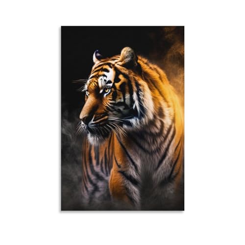 Art Tiger-Gemälde, lustige Kunstwerke für Wohnzimmer, Geschenk, Leinwand, Wandkunst, nordische Heimdekoration, fertig zum Aufhängen, Poster und Drucke, 30 x 45 cm (12 x 18 Zoll) von GQmoney
