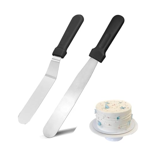 2 Stück Abgewinkelter Zuckergussspatel, Winkelpalette Set Edelstahl zum Backen, 26,7cm und 32,2cm, Torten selber machen, Tortendekoration aus Fondant von GQunit