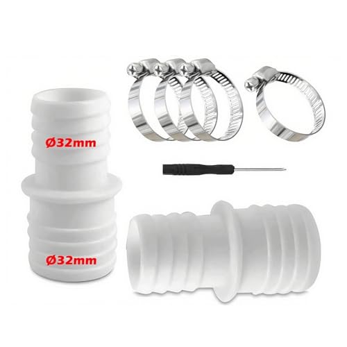 2 Stück Pool Schlauchverbinder, Schlauchverbinder 32mm auf 32mm ø Set mit 4 x Schlauchschellen, Pool Schlauchadapter, Poolschlauch Verbinder, Poolschlauch Adapter für Garten, Pool von GQunit