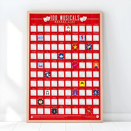 Gift Republic 100 Musicals Rubbelposter, 100 Musicals, die Sie bequem von zu Hause aus ansehen können, rot/mehrfarbig, 8,51 x 7,51 cm von GR Gift Republic