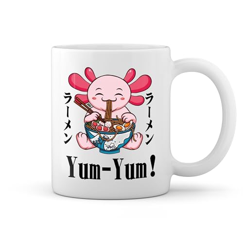 Axolotl Eating Ramen Yum Fun Yum New Trend Fun Lustig Weiße Tasse Mug von GR8Shop
