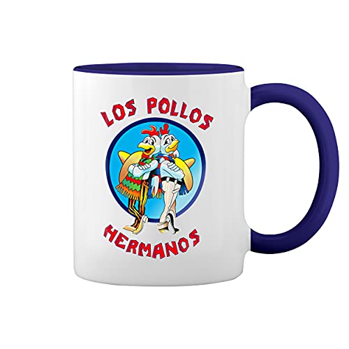 Breaking Bad Los Pollos Hermanos Weiße Tasse Mug mit blauem Felgen und Griff von GR8Shop