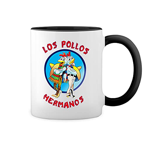 Breaking Bad Los Pollos Hermanos Weiße Tasse Mug mit schwarzen Felgen & Griff von GR8Shop