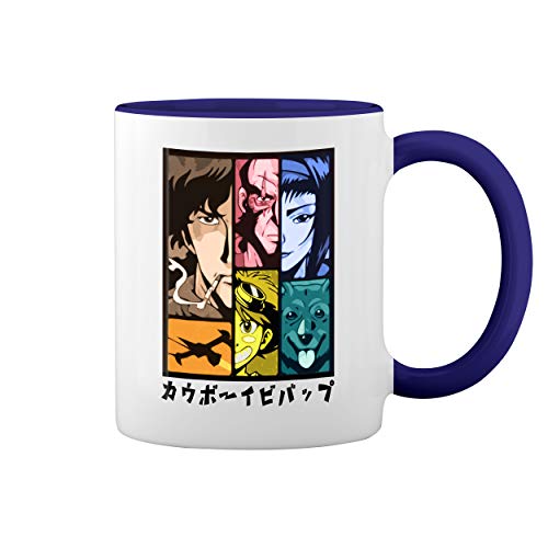 Cowboy Bebop Color Anime Characters Weiße Tasse Mug mit blauem Felgen und Griff von GR8Shop