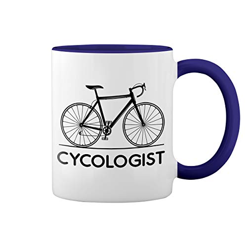 Cycologist Bike Lover Weiße Tasse Mug mit blauem Felgen und Griff von GR8Shop