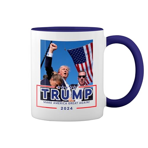 Donald Trump Make America Great Again 2024 Trump Rally Shooting Weiße Tasse Mug mit blauem Felgen und Griff Donald Trump Make America Great Again 2024 Trump Rally Shooting Weiße Tasse Mug mit blauem Felgen und Griff von GR8Shop
