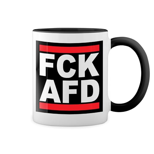 Fck Afd Bausa Fun Lustige Trend Weiße Tasse Mug mit schwarzen Felgen & Griff Fck Afd Bausa Fun Lustige Trend Weiße Tasse Mug mit schwarzen Felgen & Griff von GR8Shop