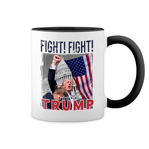 Fight Donald Trump Make America Great Again 2024 Trump Shooting Weiße Tasse Mug mit schwarzen Felgen & Griff Fight Donald Trump Make America Great Again 2024 Trump Shooting Weiße Tasse Mug mit schwarzen Felgen & Griff von GR8Shop