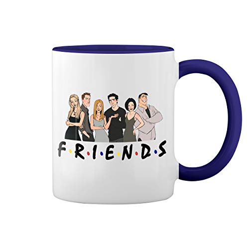 Friends Characters Anime TV Show Weiße Tasse Mug mit blauem Felgen und Griff von GR8Shop