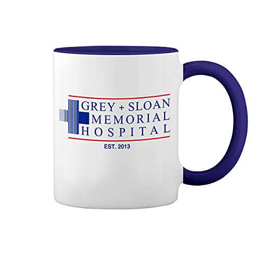 Grey's Anatomy Greys and Sloan Memorial Hospital Weiße Tasse Mug mit blauem Felgen und Griff von GR8Shop