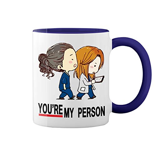 Greys Anatomy You Are My Person Weiße Kaffeetasse mit blauem Rim & Handle von GR8Shop