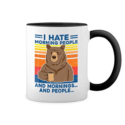 I Hate Morning People And Mornings And People Weiße Tasse Mug mit schwarzen Felgen & Griff von GR8Shop