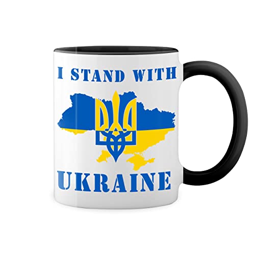 I Stand With Ukraine Weiße Tasse Mug mit schwarzen Felgen & Griff von GR8Shop