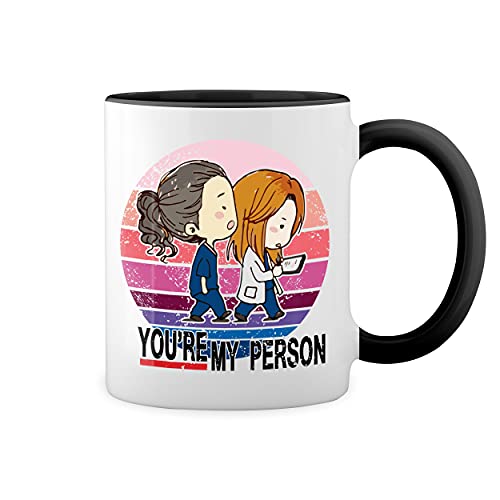 You Are My Person Greys Anatomy Vintage Logo Weiße Tasse Mug mit schwarzen Felgen & Griff von GR8Shop