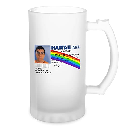 McLovin Driver Licence Hawaii Transparent Bierkrug Stein 500ml Tasse von GR8Shop