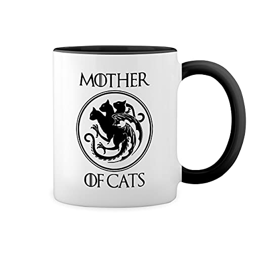 Mother Of Cats Weiße Tasse Mug mit schwarzen Felgen & Griff von GR8Shop