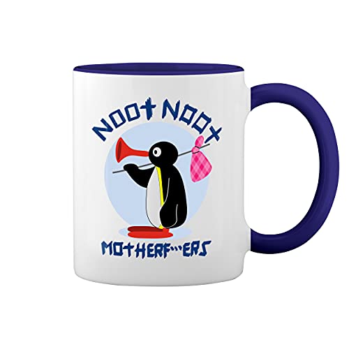 Noot Noot Penguin Mother pingu Weiße Tasse Mug mit blauem Felgen und Griff von GR8Shop