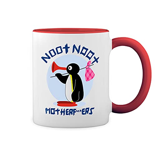 Noot Noot Penguin Mother pingu Weiße Tasse Mug mit roten Felgen und Griff von GR8Shop
