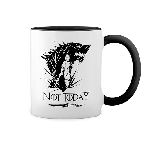 Not Today Arya Wolf Stark Catspaw Weiße Tasse Mug mit schwarzen Felgen & Griff Not Today Arya Wolf Stark Catspaw Weiße Tasse Mug mit schwarzen Felgen & Griff von GR8Shop