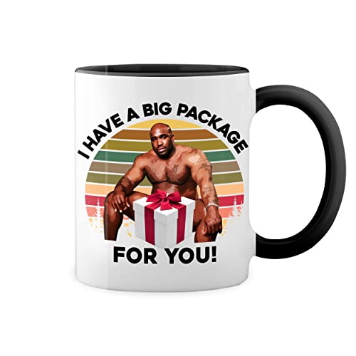 Retro I Have a big package for You with Barry Wood Weiße Tasse Mug mit schwarzen Felgen & Griff von GR8Shop