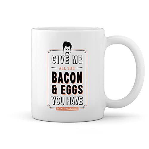 Ron Swanson Bacon Parks and Recreation Weiße Tasse Mug von GR8Shop