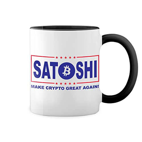 Satoshi Nakamoto Bitcoin Make Crypto Again Weiße Tasse Mug mit schwarzen Felgen & Griff von GR8Shop