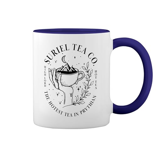 Suriel Tea Co Acotar Court Of Thorns And Roses Fun Lustige Trend Weiße Tasse Mug mit blauem Felgen und Griff von GR8Shop