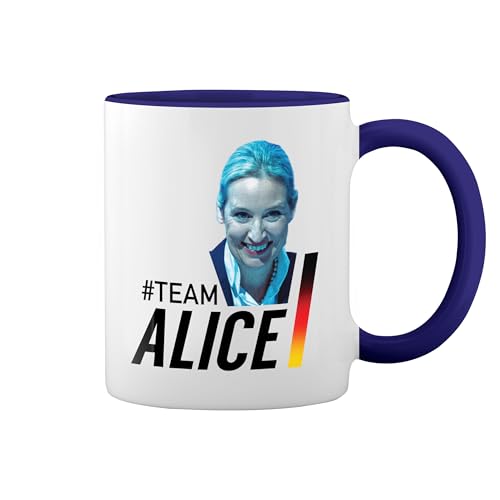 Team Alice Weidel Weiße Tasse Mug mit blauem Felgen und Griff von GR8Shop