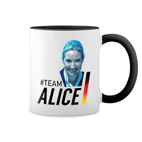 Team Alice Weidel Weiße Tasse Mug mit schwarzen Felgen & Griff von GR8Shop