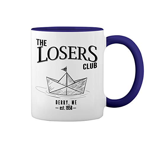 The Losers Klub King Stephen It Pennywise Weiße Tasse Mug mit blauem Felgen und Griff von GR8Shop