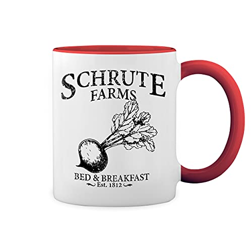 The Office TV Show Schrute Farms Dwight Dunder Miffline Beets Weiße Tasse Mug mit roten Felgen und Griff von GR8Shop