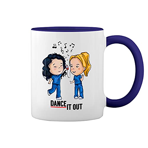 Trending Dance It Out Weiße Tasse Mug mit blauem Felgen und Griff von GR8Shop