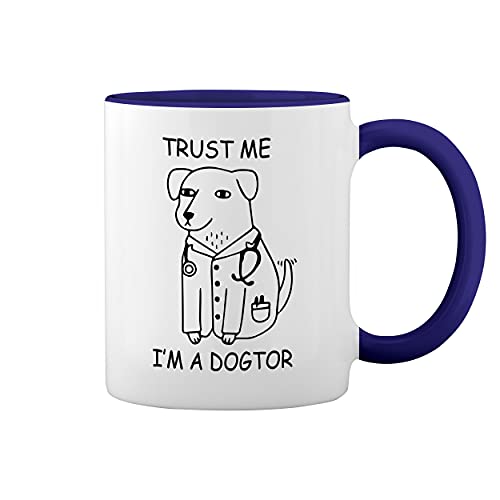 Trust Me I'm A Dogtor Greys anatomy Weiße Tasse Mug mit blauem Felgen und Griff von GR8Shop