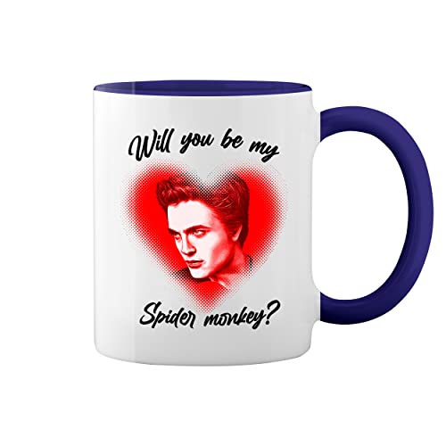 Will You Be My Spider Monkey Weiße Tasse Mug mit blauem Felgen und Griff von GR8Shop